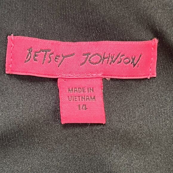 Betsy Johnson Dress Size 14 Black Floral Sheath Front Slit Scuba Cap Sleeve - Picture 7 of 11
